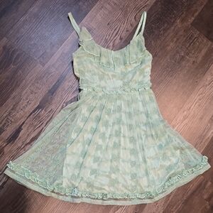 Mint Green Ruffled Sleeveless Dress, mini dress, sz S